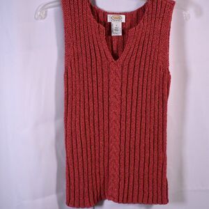 Talbots Pinkish Red Ribbed Cable Knit Sweater Vest Womens Small Petite